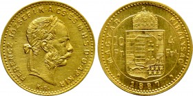 HUNGARY. Franz Josef I (1848-1916). GOLD 10 Franken or 4 Forint (1887-KB). Kremnitz.