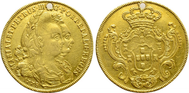 PORTUGAL. Pedro III and Maria I (1777-1786). GOLD Peça or 6400 Reís (1778). 

...