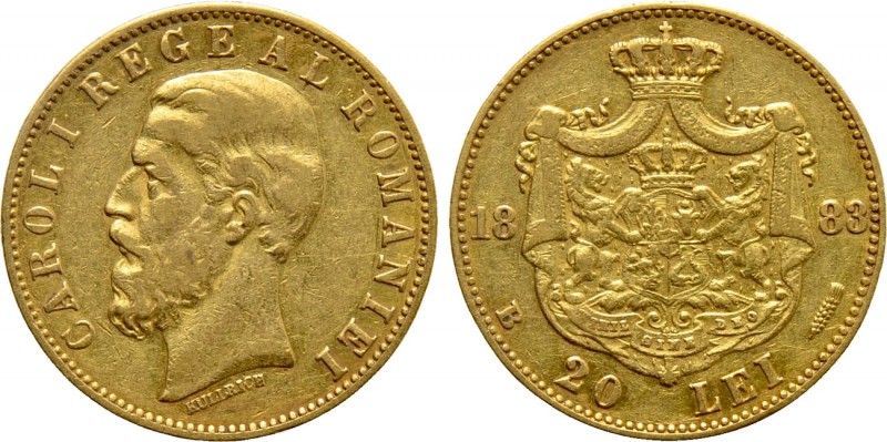 ROMANIA. Carol I (1866-1914). GOLD 20 Lei (1883-B). Bucharest. 

Obv: CAROL I ...