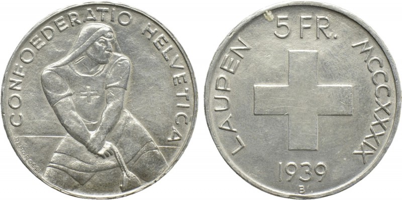 SWITZERLAND. 5 Francs (1939-B). Commemorating the 600th Anniversary of the Battl...