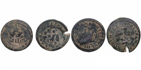 1597-1601. Felipe IV (1621-1665). Lote de dos monedas: 2 marevedis resellados. Ae. BC+. Est.20.