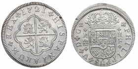 1721. Felipe V (1700-1746). Segovia. 2 Reales. F. Ag. EBC+ / EBC. Est.200.