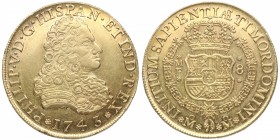 1743. Felipe V (1700-1746). Mexico. 8 Escudos. MF. Au. EBC+ / SC-. Est.4000.