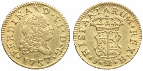 1757. Fernando VI (1746-1759). Madrid. 1/2 Escudo. JB. Au. SC-. Est.300.