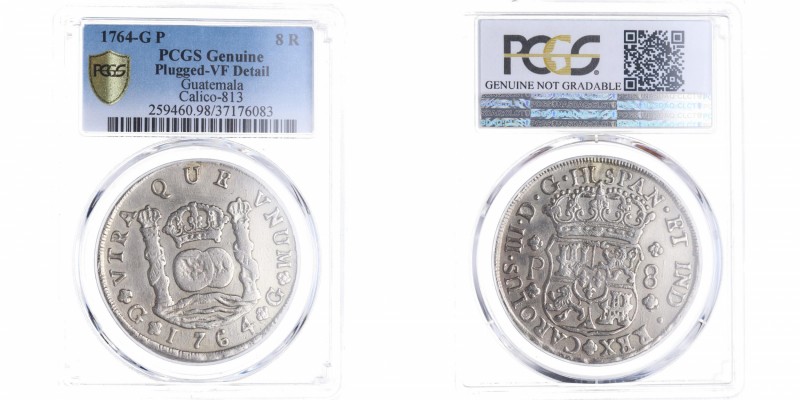 1764. Carlos III (1759-1788). Guatemala. 8 Reales. Ag. Encapsulada en PCGS Genui...