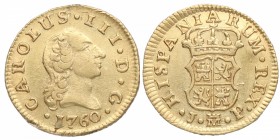 1760. Carlos III (1759-1788). Madrid. 1/2 Escudo. JP. Ag. EBC / EBC+. Est.300.
