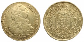 1777. Carlos III (1759-1788). Popayán. 8 Escudos. SF. Au. EBC+. Est.1650.
