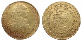 1787. Carlos III (1759-1788). Sevilla. 8 Escudos. CM. A&C 2193. Au. 27,04 g. Precioso color. EBC / EBC+. Est.2200.