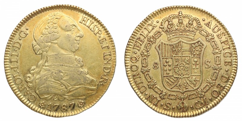 1787. Carlos III (1759-1788). Sevilla. 8 Escudos . CM. Au. EBC. Est.1650.