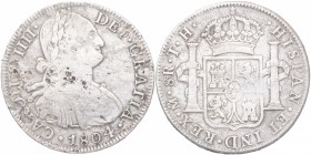 1804. Carlos IV (1788-1808). México. 8 Reales. TH. Ag. Oxidaciones Marinas. MBC. Est.70.