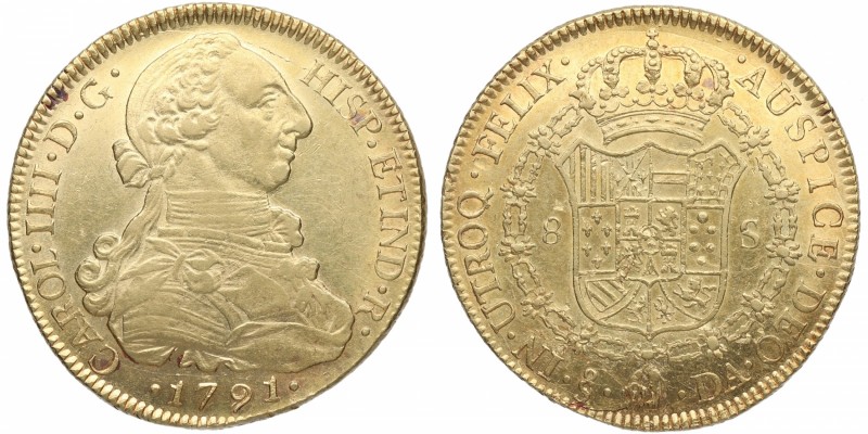 1791. Carlos IV (1788-1808). Santiago. 8 Escudos. DA. Au. EBC+. Est.2500.