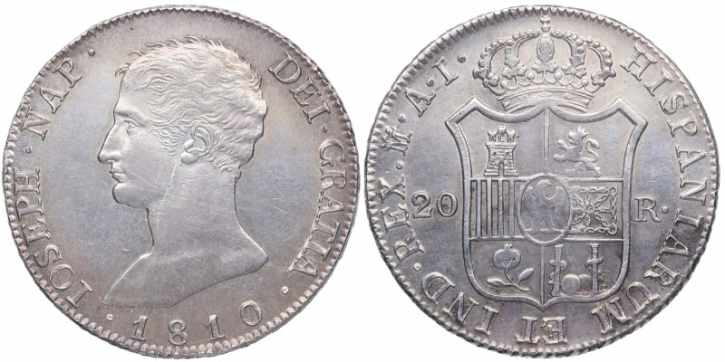 1810. José Napoleón (1808-1814). Madrid. 20 Reales. AI. Ag. Escaso así. EBC+ / E...