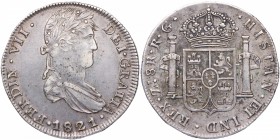 1821. Fernando VII (1808-1833). Zacatecas. 8 Reales. RG. Ag. 26,63 g Bonita pátina. EBC-. Est.180.