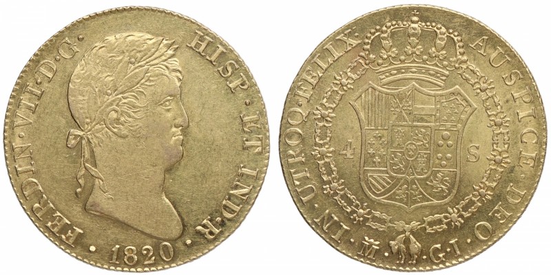 1820. Fernando VII (1808-1833). Madrid. 4 escudos. A&C 1716. Au. 13,46 g. Bella....