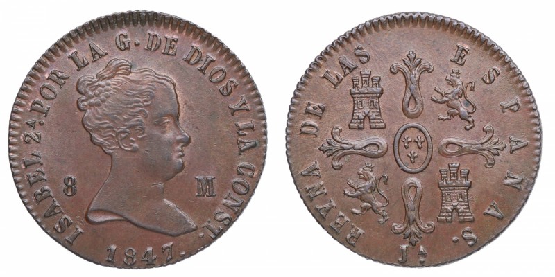 1847. Isabel II (1833-1868). Jubia. 8 maravedís. Cu. Escasa así. Bella. EBC+. Es...