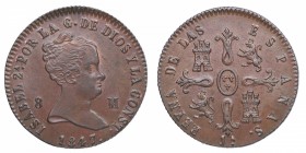 1847. Isabel II (1833-1868). Jubia. 8 maravedís. Cu. Escasa así. Bella. EBC+. Est.160.