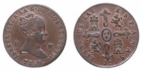 1850. Isabel II (1833-1868). Jubia. 8 maravedís. Cu. Escasa así. Insignificantes marquitas en anverso. EBC+. Est.160.