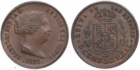 1856. Isabel II (1833-1868). Segovia. 5 Céntimos. Cu. SC-. Est.80.