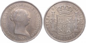 1854. Isabel II (1833-1868). Madrid. 20 Reales. Ag. EBC/ EBC+. Est.350.