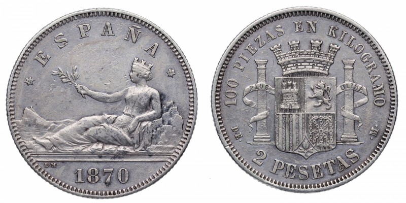1870*74. I Republica. Madrid. 2 Pesetas. Madrid. Ag. MBC+. Est.30.
