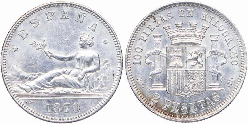 1870*74. I República (1868-1871, 1873-1874). Madrid. 2 pesetas. Ag. EBC+. Est.30...