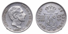1885. Alfonso XII (1886-1931). Madrid. 10 céntimos. Madrid. Ag. MBC+. Est.40.