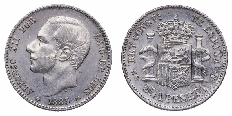 1883*83. Alfonso XII (1886-1931). Madrid. 1 peseta. Madrid. Ag. MBC+. Est.40.