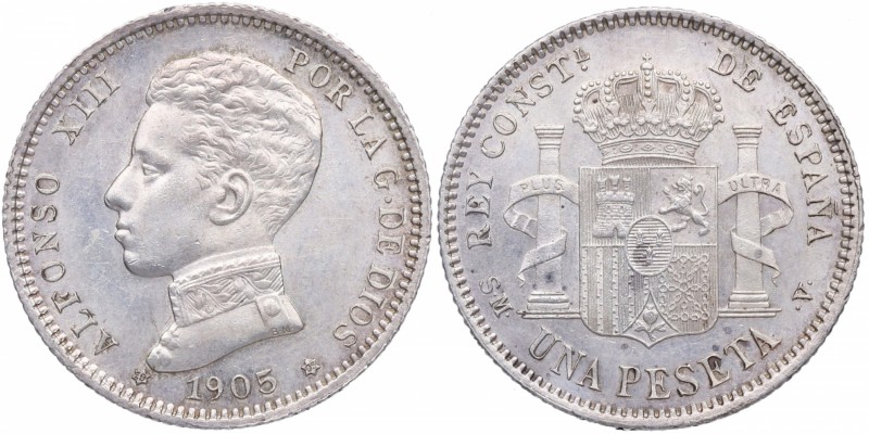 1905*05. Alfonso XIII (1886-1931). Madrid. 1 Peseta. Ag. Muy ESCASA. EBC+. Est.4...