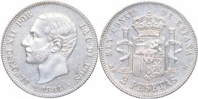 1884*84. Alfonso XII (1874-1885). Madrid. 2 pesetas. Ag. EBC. Est.200.