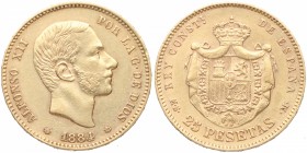 1884*84. Alfonso XII (1874-1885). Madrid. 25 pesetas. Au. ESCASA. EBC. Est.500.