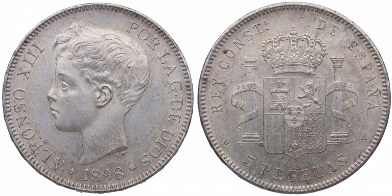 1898*98. Alfonso XIII (1886-1931). Madrid. 5 pesetas. SGV. Ag. Bella. Brillo ori...