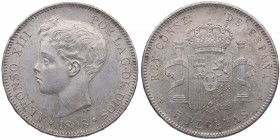 1898*98. Alfonso XIII (1886-1931). Madrid. 5 pesetas. SGV. Ag. Bella. Brillo original. Escasa así. SC. Est.140.