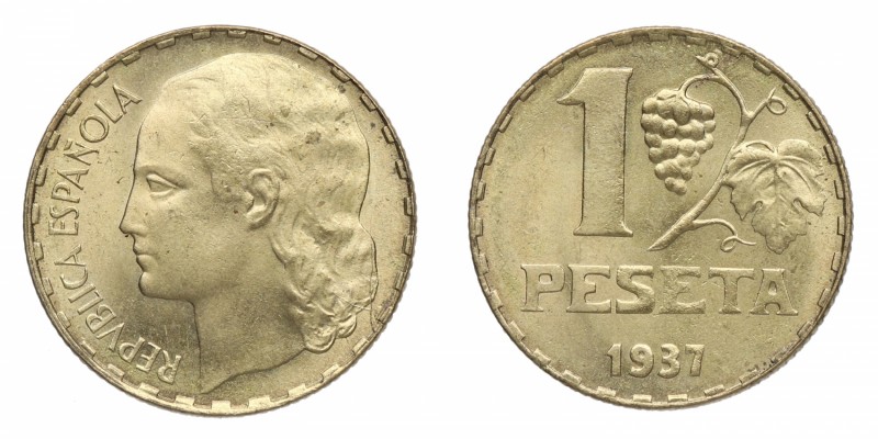 1937. Republica española. 1 Peseta. Cu. EBC+. Est.60.