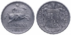 1945. Franco (1939-1975). Madrid. 5 céntimos. Al. EBC. Est.30.