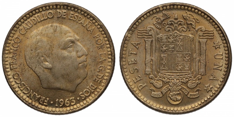 1963*67. Franco (1939-1975). Madrid. 1 peseta. Ni-Cu. Bella. Rara. SC-. Est.150.