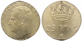 1975*77. Juan Carlos I (1975-2014). 25 Pesetas. Cu-Ni. Error acuñacion en cospel de bronce de 1 peseta. SC. Est.120.