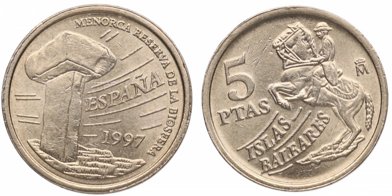 1997. Juan Carlos I (1975-2014). 5 Pesetas. Cu-Ni. Error quinta pata. SC. Est.20...