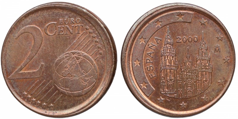2000. Juan Carlos I (1975-2014). 2 Centimos. Cu-Ni. Error acuñacion desplazada. ...