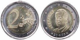 2008. Juan Carlos I (1975-2014). 2 €. Cu-Ni. Error acuñacion desplazada, canto corona y núcleo abombado. SC. Est.70.