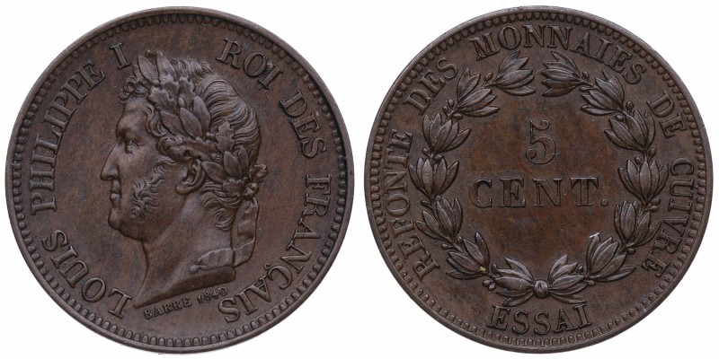 1840. Francia. Felipe I. 5 céntimos. Cu. 7,39 g. SC. Est.80.