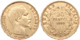 1860. Francia. 20 francos. Au. EBC+. Est.350.