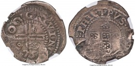 Alfonso VI Counterstamped 75 Reis ND (1663) VF30 NGC, KM26, LMB-48. Type IV crowned "75" countermarked (VF Standard). A double-countermarked issue, re...