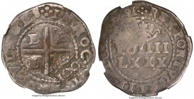 Alfonso VI Counterstamped 100 Reis ND (1663) VF25 NGC, KM42, LMB-51, Gomes-41.05. Type IV crowned "100" countermark (VF Standard), struck on a Portugu...