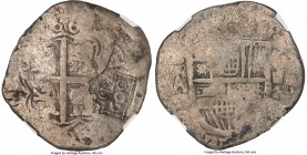 Alfonso VI Counterstamped 600 Reis ND (1663) Fine Details (Environmental Damage) NGC, KM19.1, LMB-12, Gomes-4.01. 21.71gm. Type III crowned "600" coun...