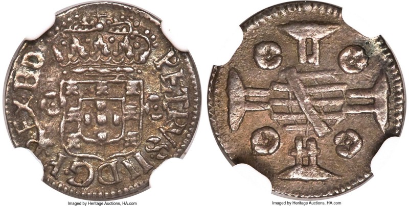 Pedro II 20 Reis ND (1695-1698)-(B) XF Details (Plugged) NGC, Bahia mint, KM74, ...