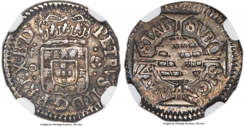 Pedro II 40 Reis ND (1695-1698)-(B) AU53 NGC, Bahia mint, KM76, LMB-114. A pleas...