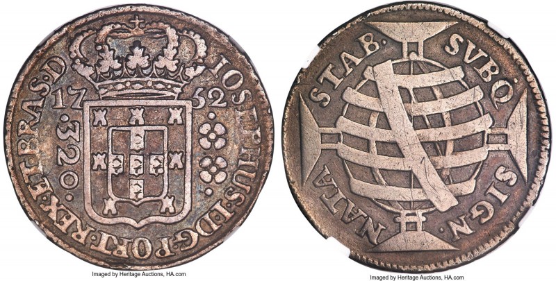 Jose I 320 Reis 1752-(L) VF Details (Cleaned) NGC, Lisbon mint, KM169.2, LMB-165...