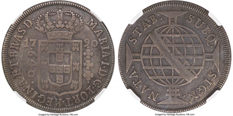 Maria I 640 Reis 1790-(L) XF40 NGC, Lisbon mint, KM222.1, LMB-352. Flat arch cro...