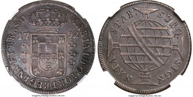 Maria I 640 Reis 1792-(L) AU53 NGC, Lisbon mint, KM222.1, LMB-353. A technically and visually commendable offering, blending a soft, clay-like patina ...