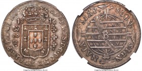 João Prince Regent 320 Reis 1816-B AU58 NGC, Bahia mint, KM255.2, LMB-388. Bordering on Mint State preservation with only gentle friction defining the...